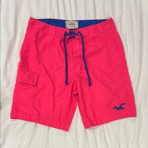 Hollister Men's Bright Pink and Blue Board Shorts